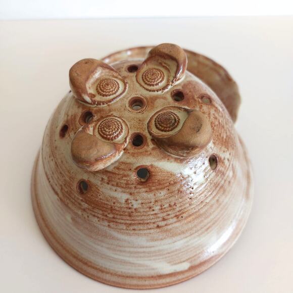 Handmade Ceramic Berry Bowl Drains with Saucer Signed by Artist Cottagecore - Picture 3 of 11